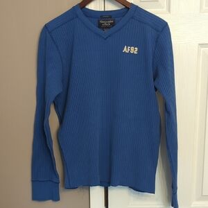 Abercrombie & Fitch Ribbed Blue V-Neck Shirt